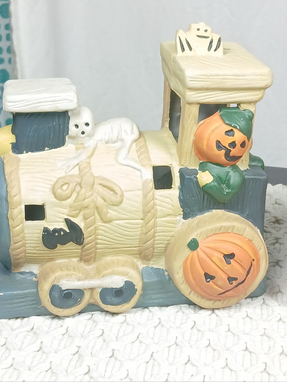 Vtg 3 Pc Eerie Express Ceramic Halloween Pumpkin Ghost Train Set Fall Home Decor